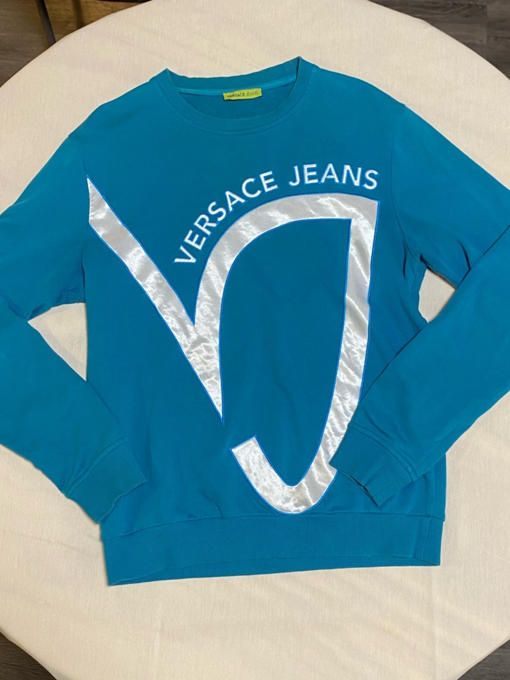 Versace Jeans Collection Teal Crewneck with White V Logo